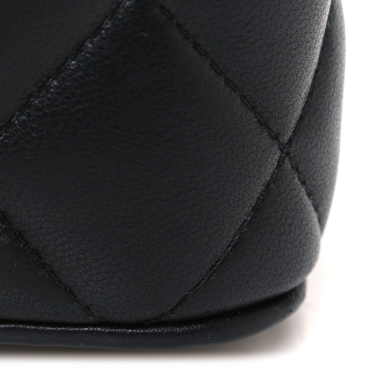 Lambskin Quilted Metal Mini Top Handle Vanity Case With Chain Black