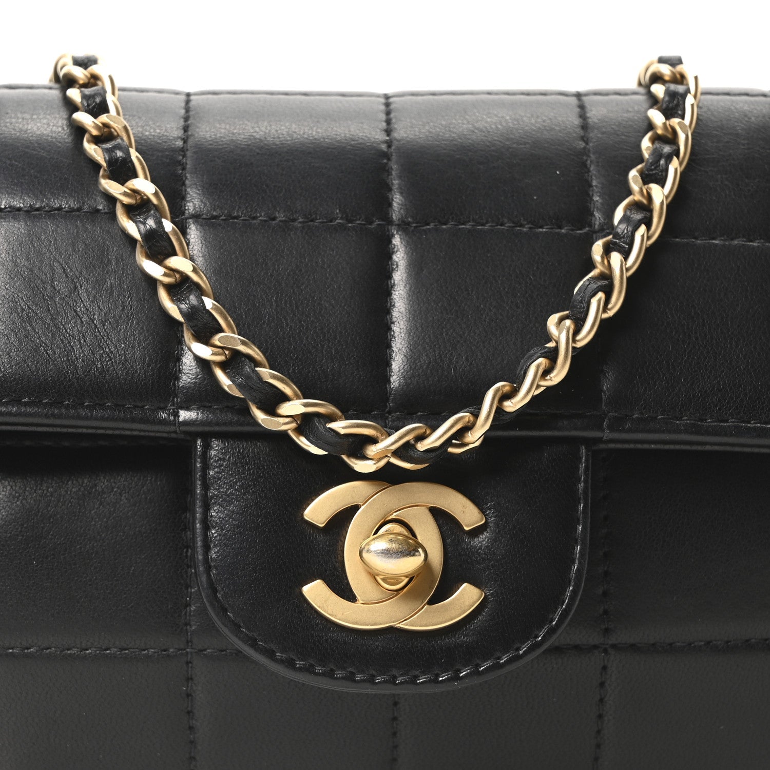 Lambskin East West Chocolate Bar Flap Black