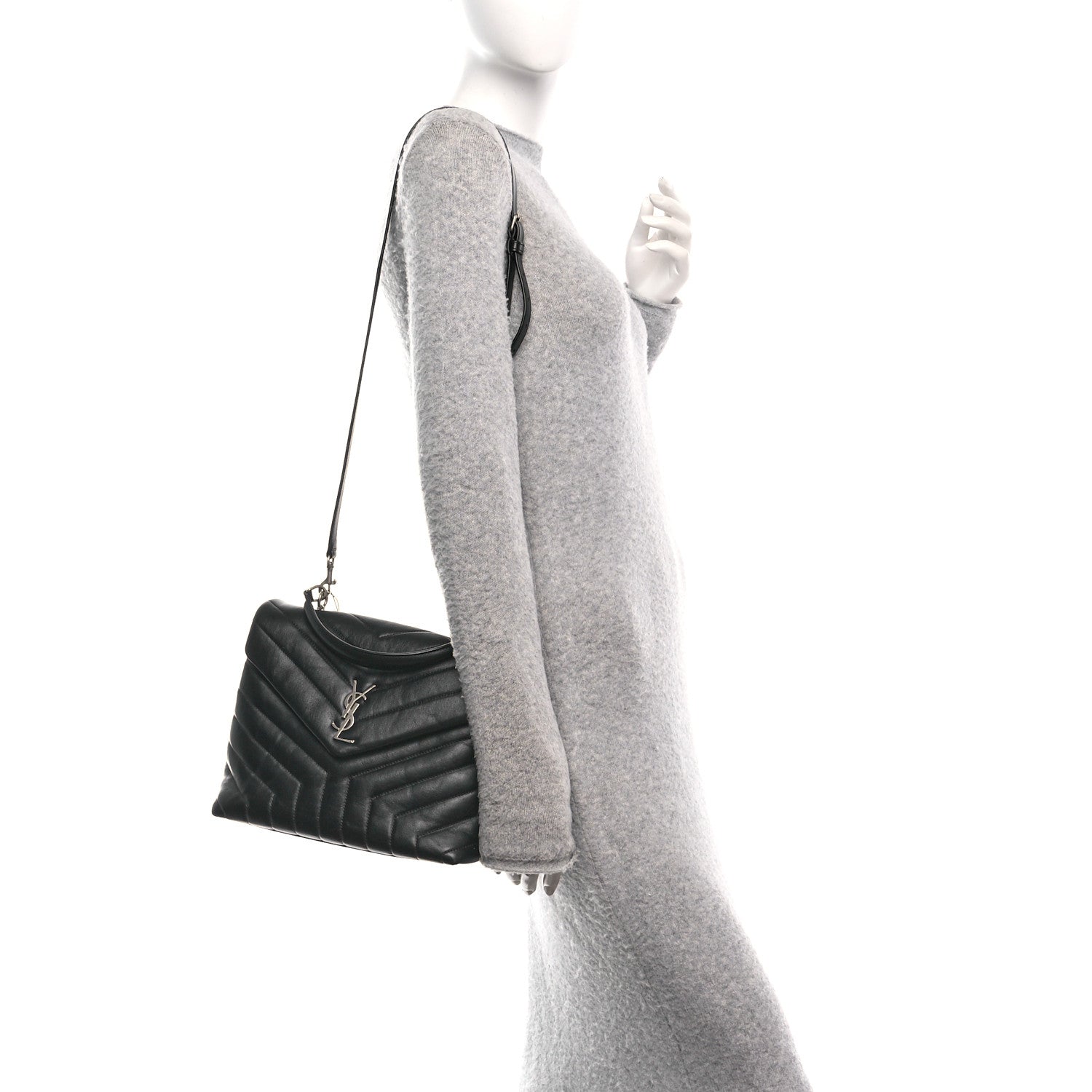 Calfskin Y Quilted Monogram Medium Loulou Satchel Black