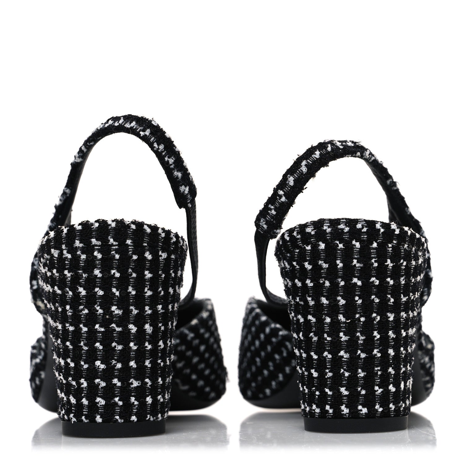 Tweed Grosgrain Cap Toe CC Slingback Pumps 40.5 Black White