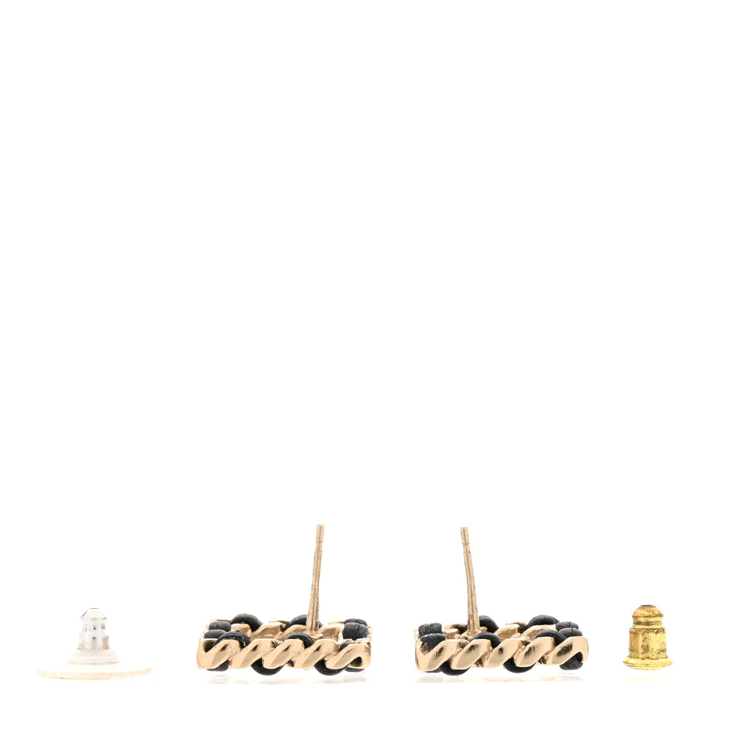 Crystal Lambskin Chain Sergeant Chanel Stud Earrings Black Gold