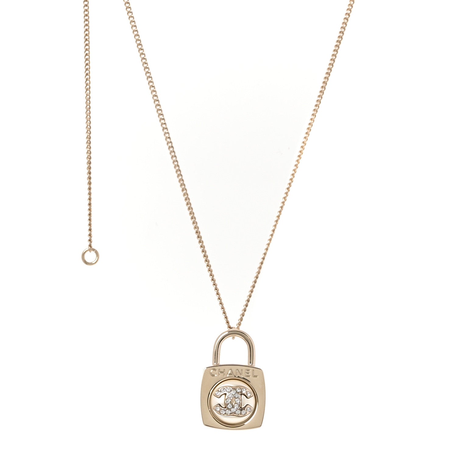 Crystal Pearl Lock CC Necklace Gold