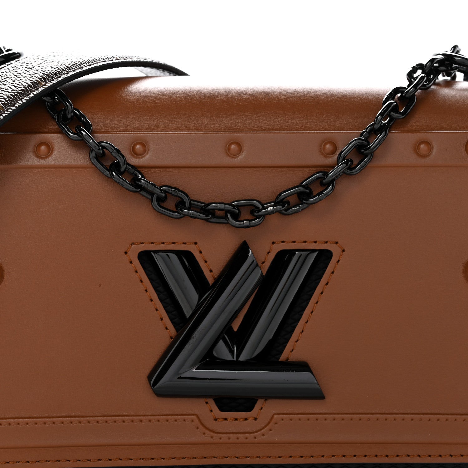 Calfskin Trompe L'oeil Twist Shoulder Bag MM Black Brown