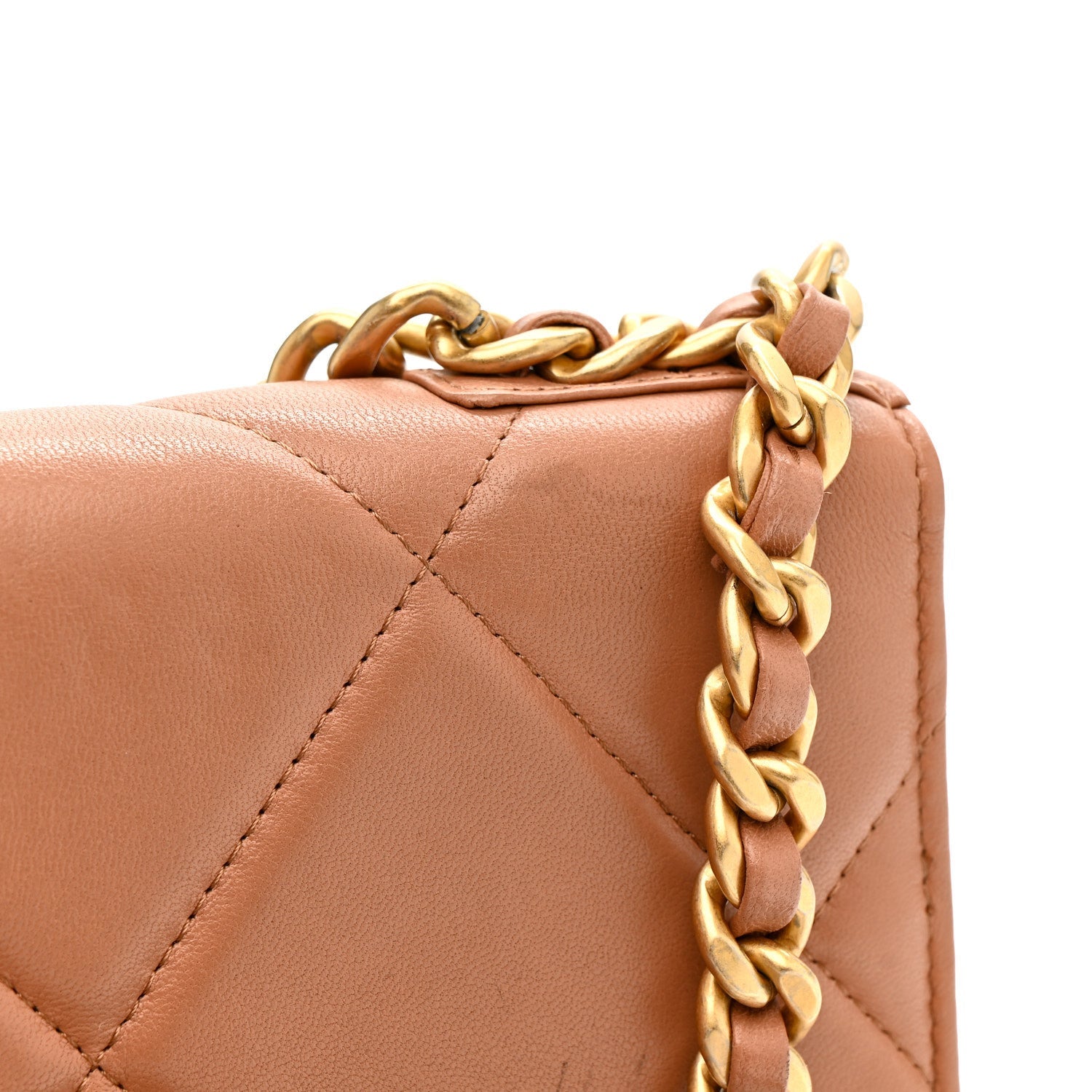 Lambskin Quilted Chanel 19 Wallet On Chain WOC Brown