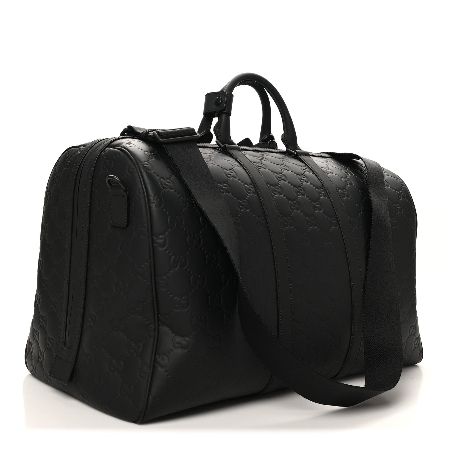Rubber Effect GG Embossed Large Duffle Bag Black