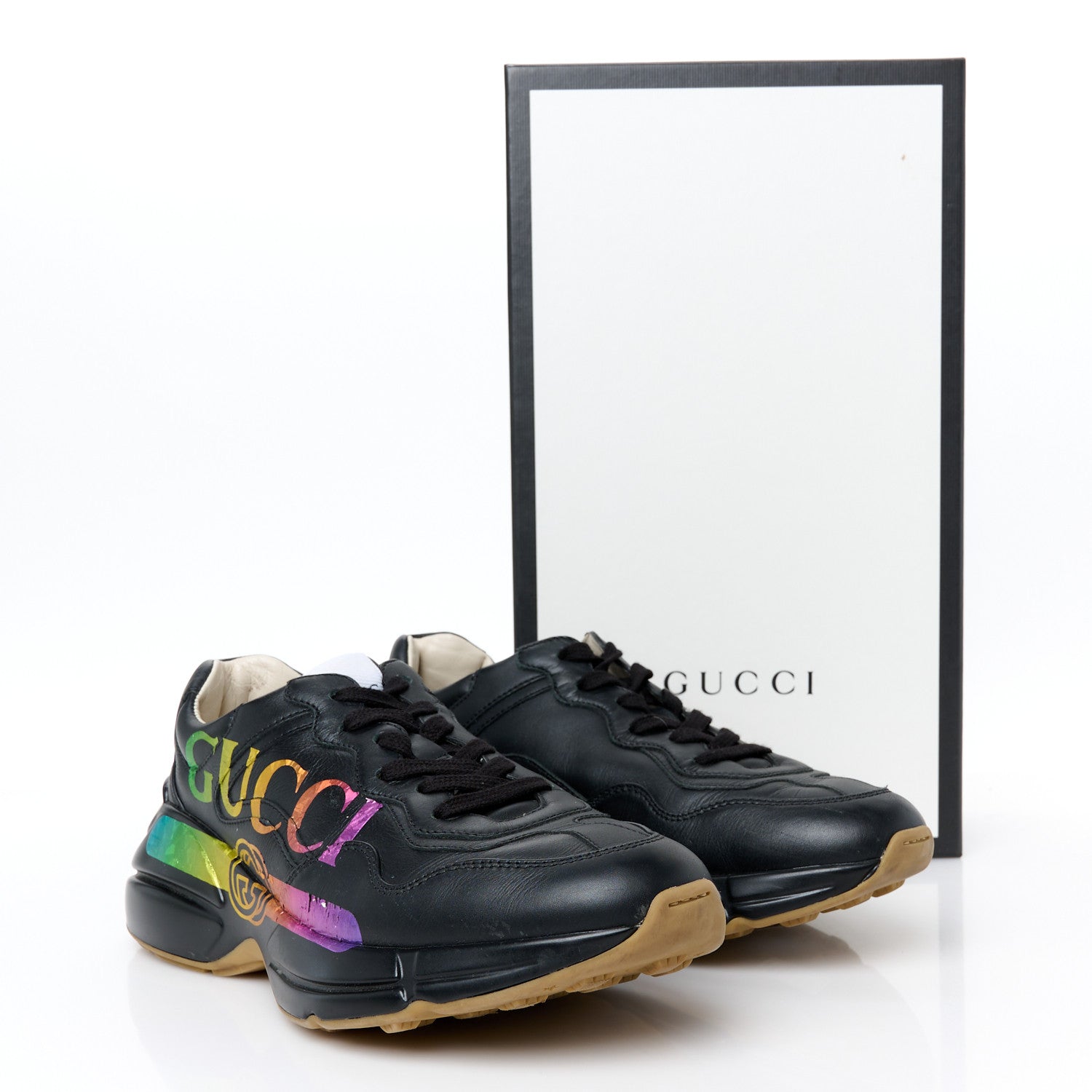 Calfskin Iridescent Logo Womens Rhyton Sneakers 39 Black