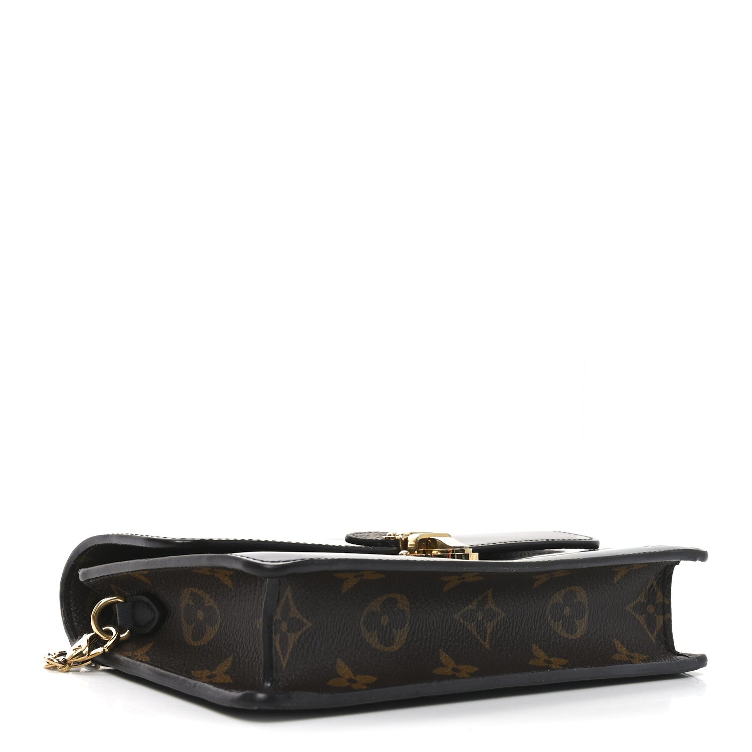 Patent Calfskin Monogram Cherrywood Chain Wallet Black