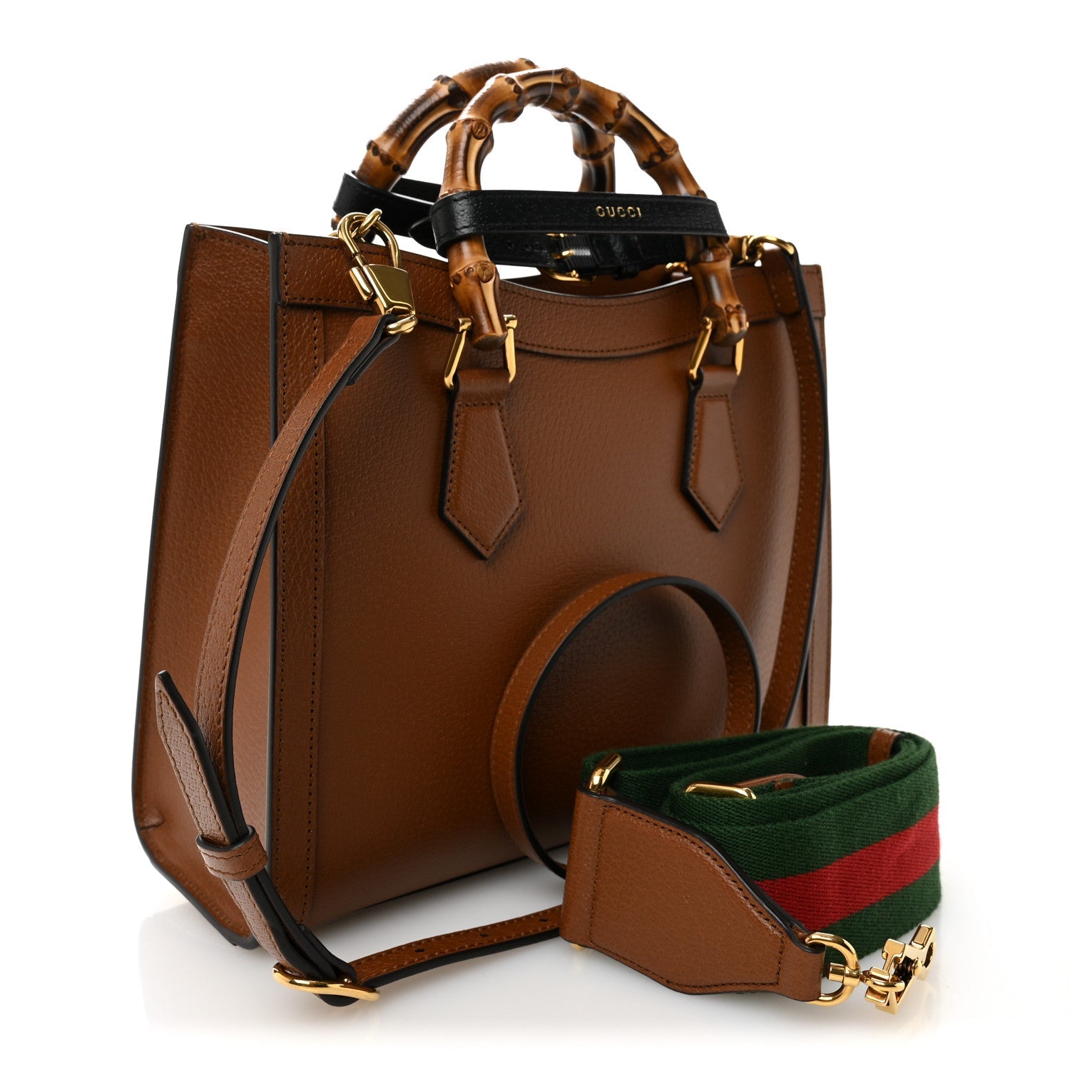 Textured Dollar Calfskin Web Small Diana Tote Bag Cuir Black