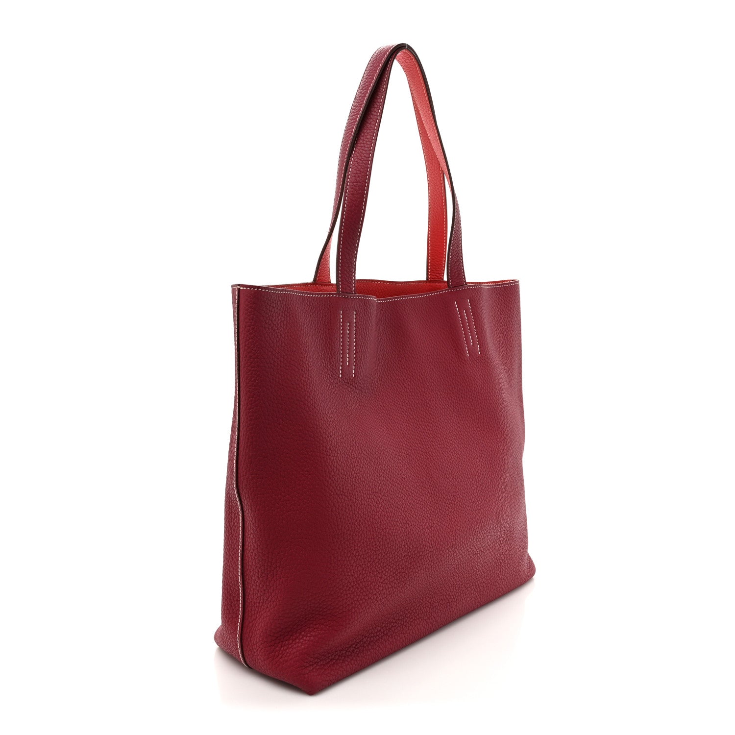 Taurillon Clemence Double Sens 36 Reversible Tote Rubis Bougainvillea