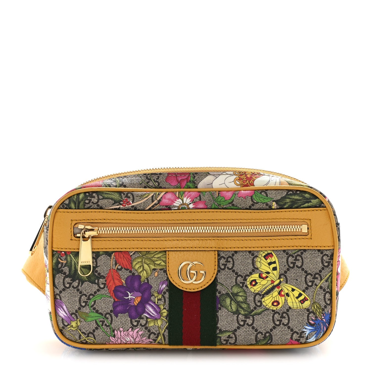 GG Supreme Monogram Flora Medium Ophidia Belt Bag Beige Multicolor Crop