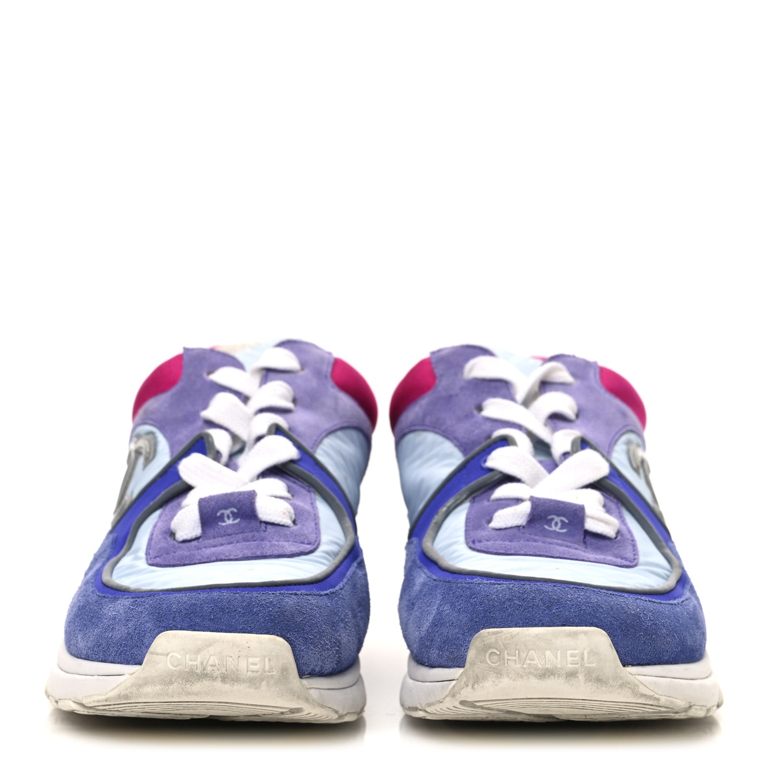 Nylon Calfskin Suede CC Womens Sneakers 39.5 Light Blue