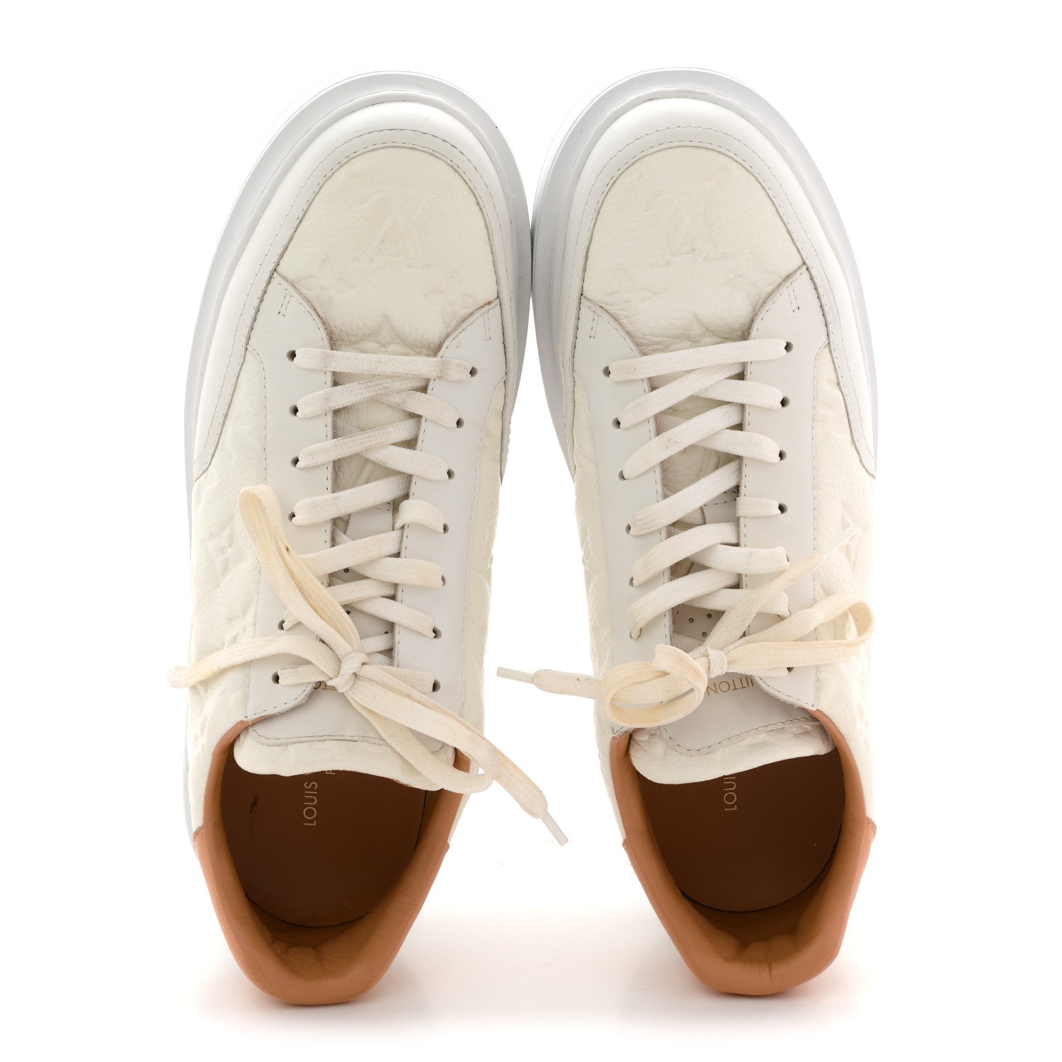 Grained Calfskin Embossed Monogram Mens Beverly Hills Sneakers 8.5 White