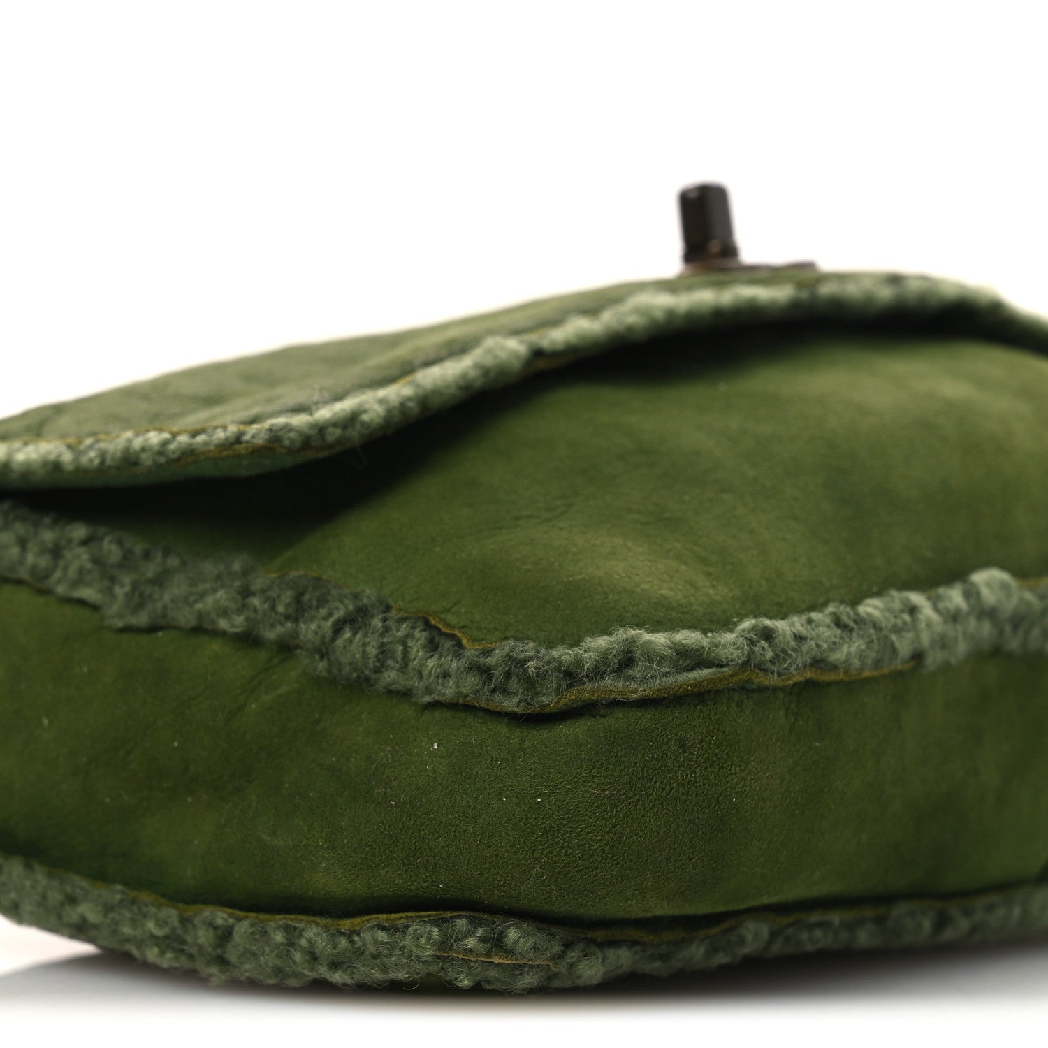 Suede Shearling Flap Clutch Green