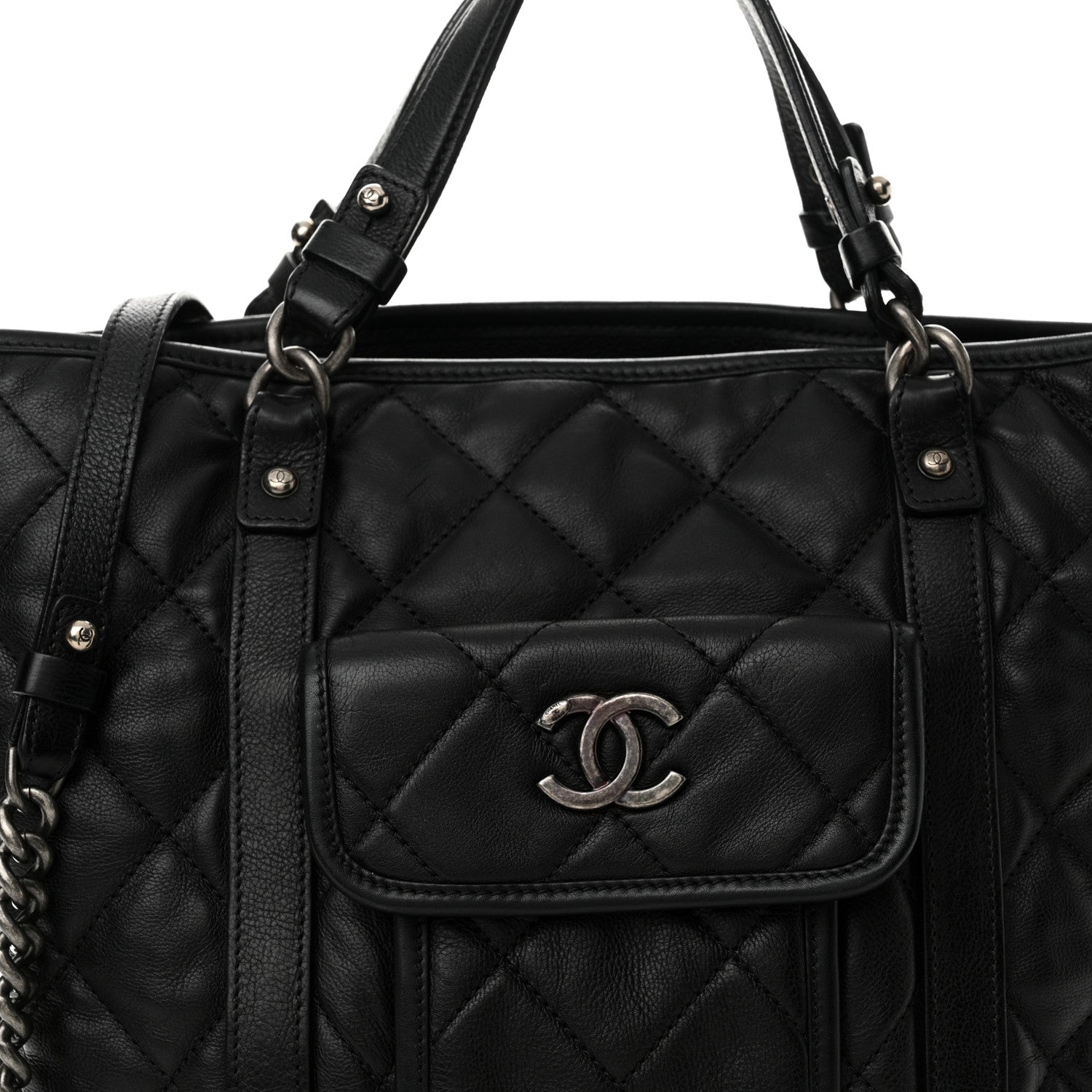 Calfskin Quilted Small Casual Riviera Tote Black