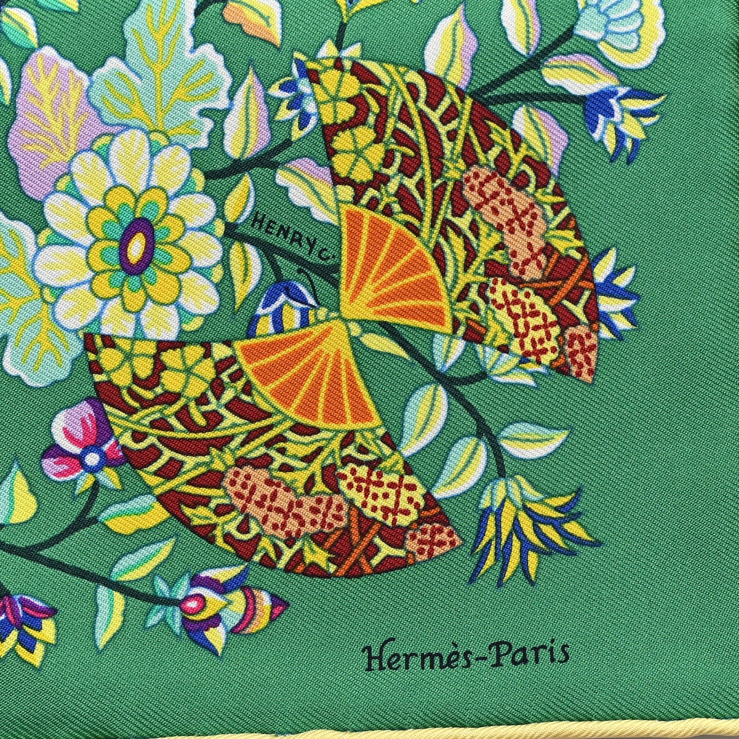 Silk Fleurs et Papillons de Tissus Pocket Square 45 Vert Violet Jaune