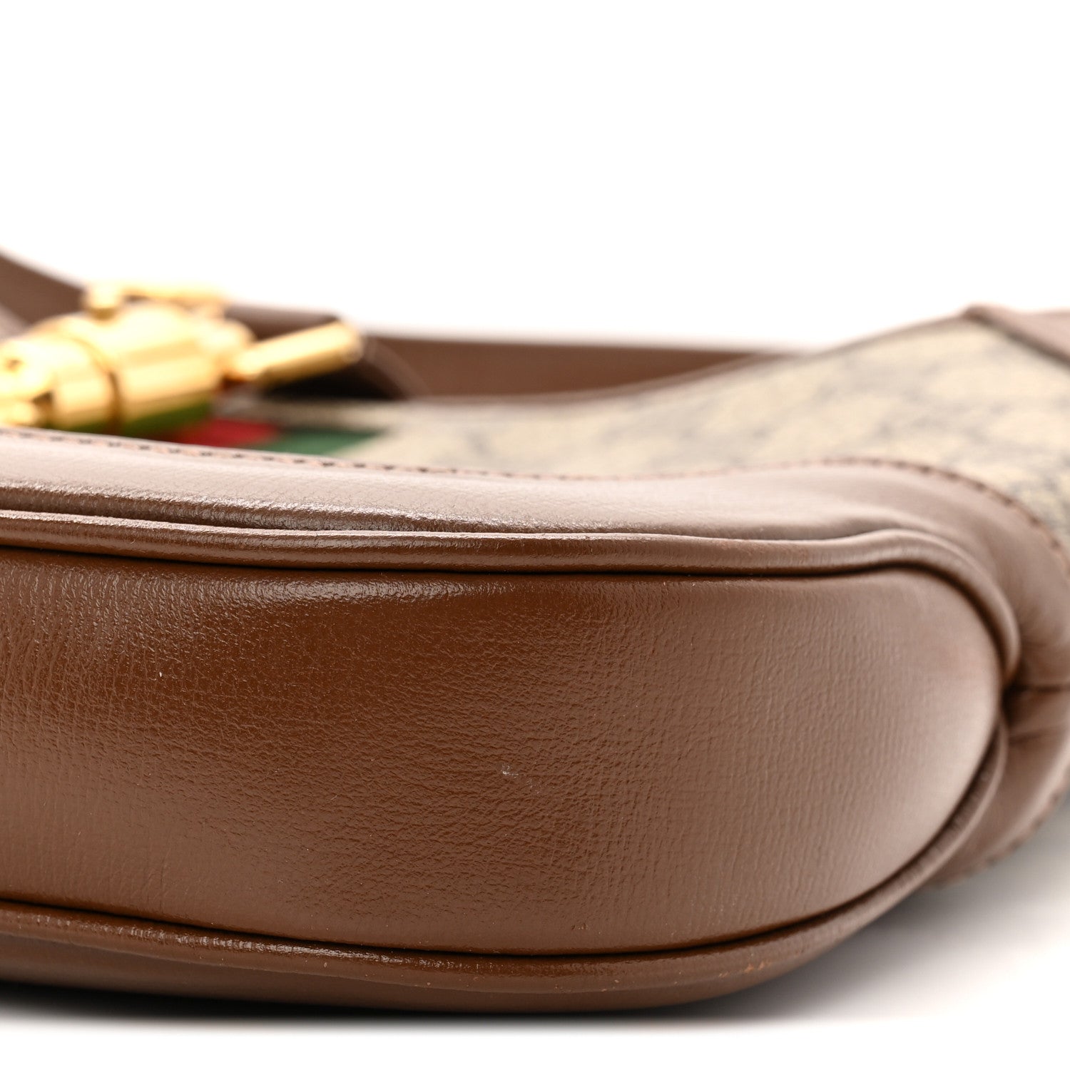 GG Supreme Monogram Azalea Calfskin Web Small Jackie 1961 Hobo Beige Ebony Brown Sugar