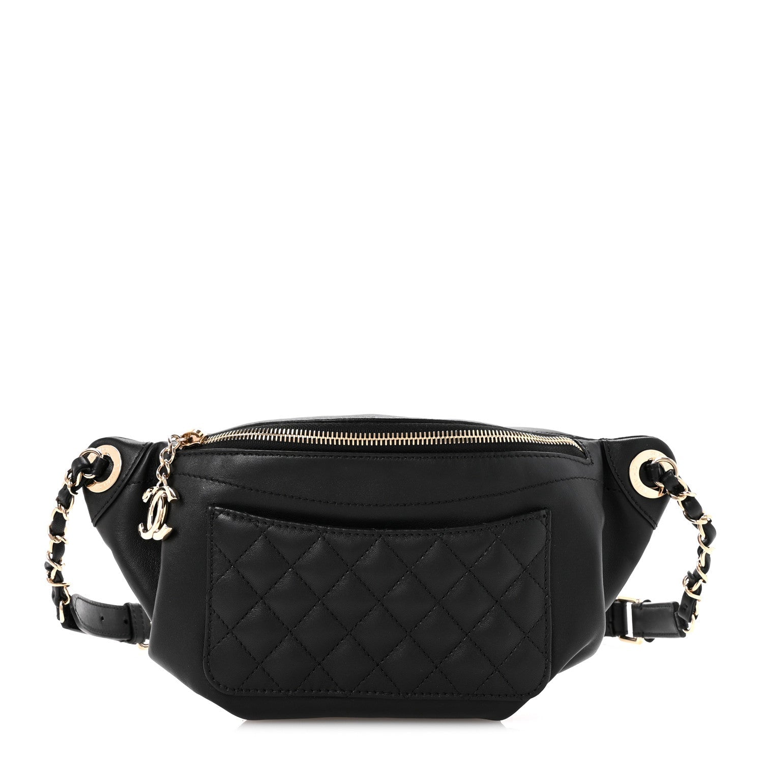 Lambskin Quilted Waist Bag Fanny Pack Black