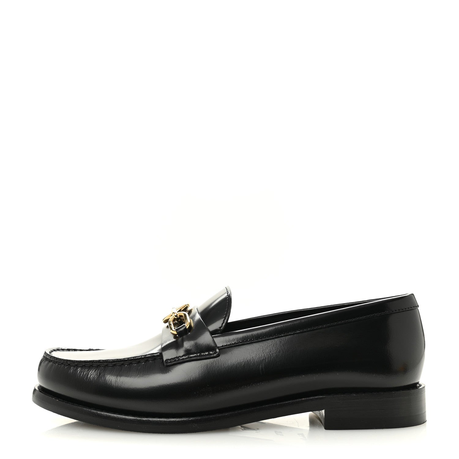 Glazed Calfskin Chess Flat Loafer 37.5 Black