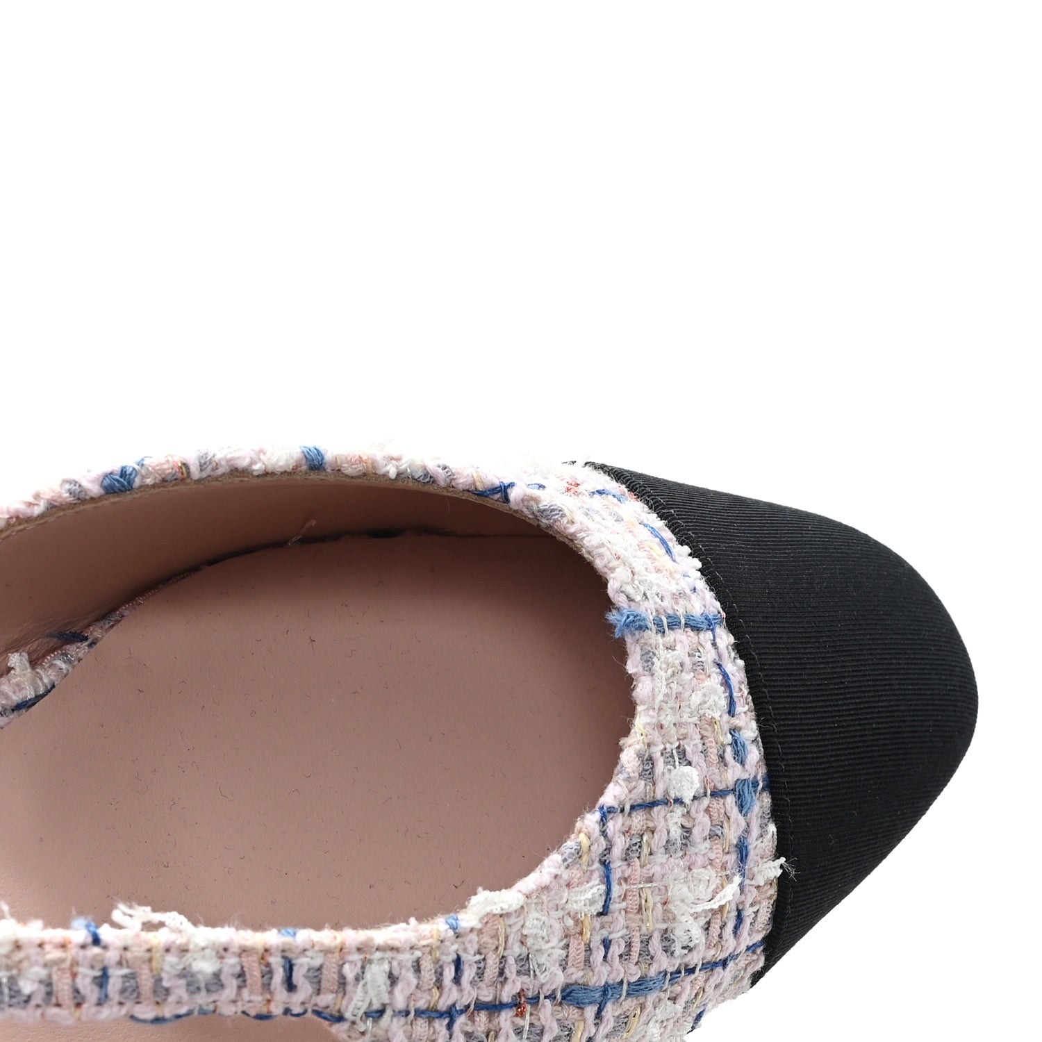 Tweed Grosgrain Cap Toe CC Slingback Flat 38.5 Pink Multicolor
