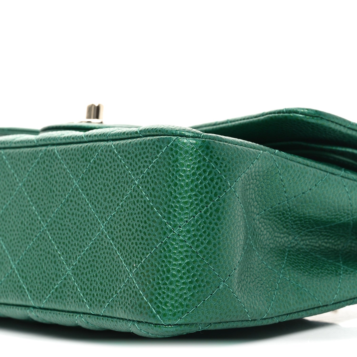 Metallic Caviar Quilted Small Double Flap Green