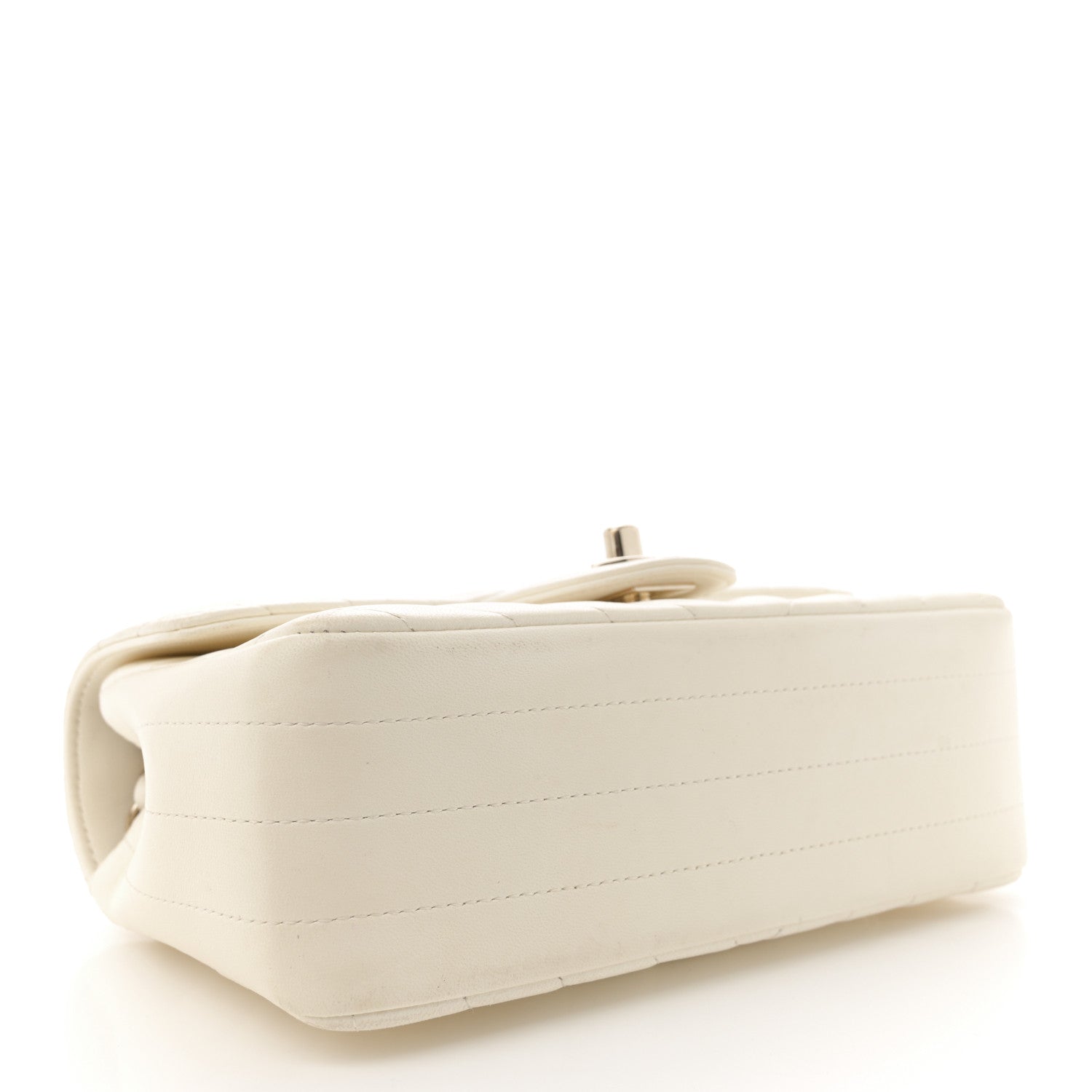 Lambskin Chevron Quilted Mini Rectangular Flap White