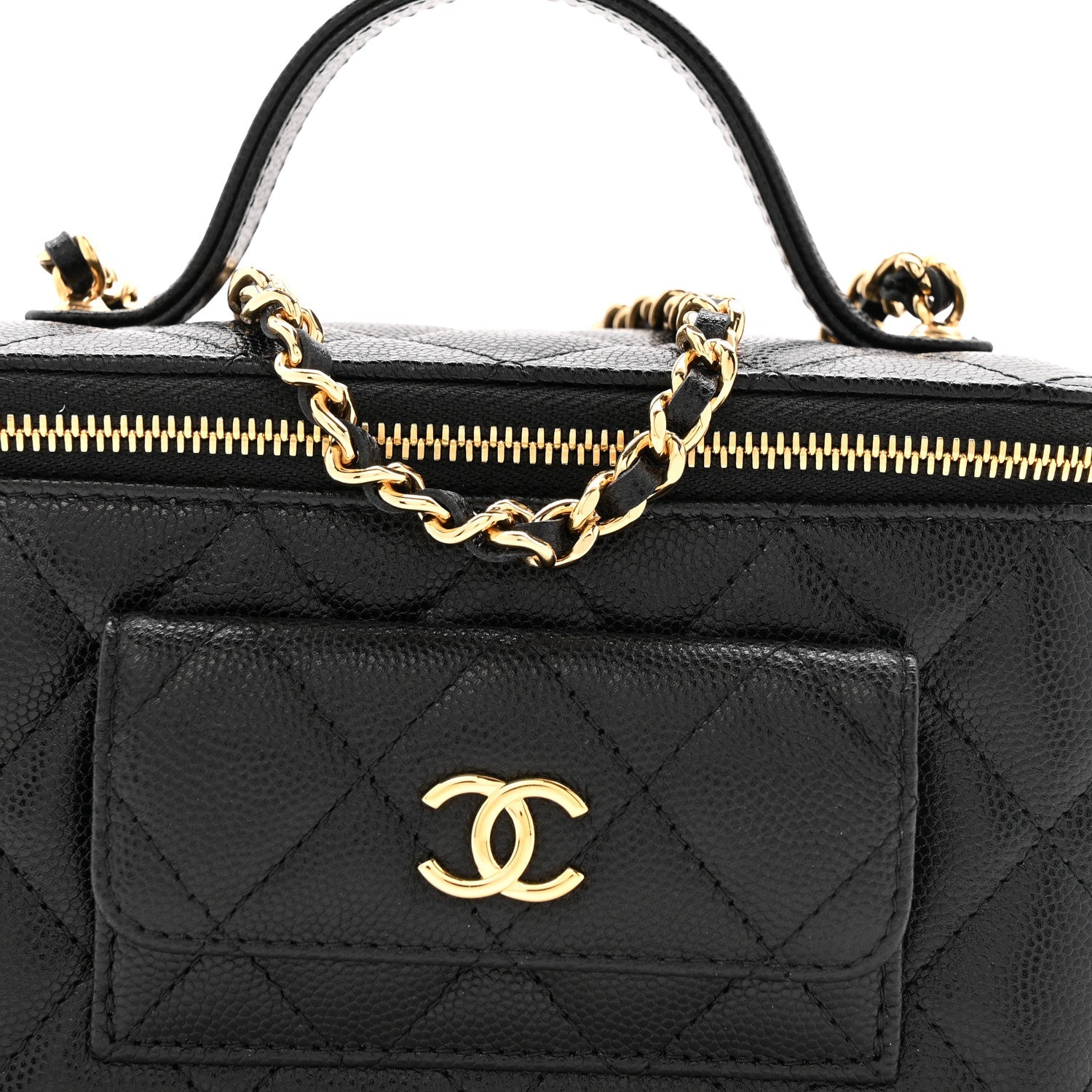 Caviar Quilted Polly Pocket East West Top Vanity With Chain Black