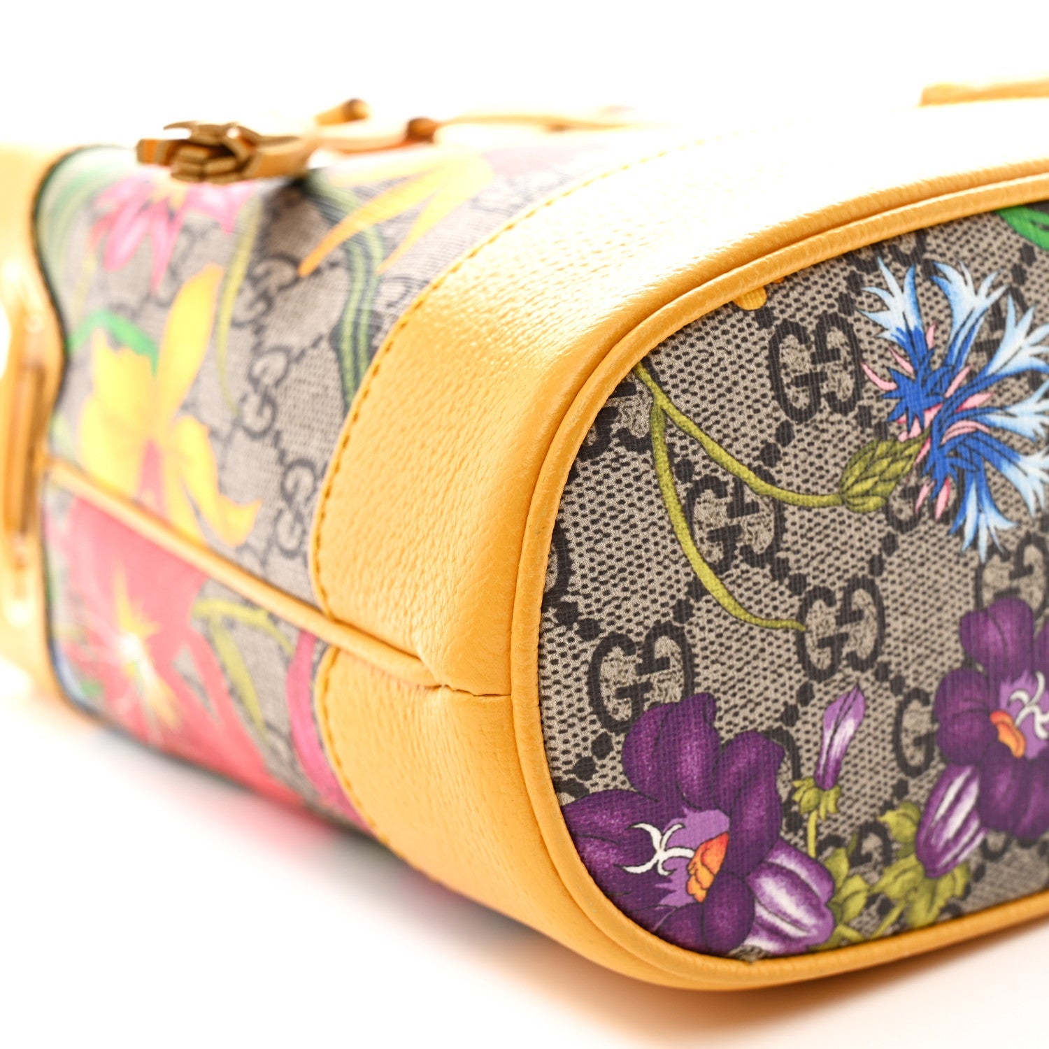 GG Supreme Monogram Flora Small Ophidia Bucket Bag Beige Multicolor Crop