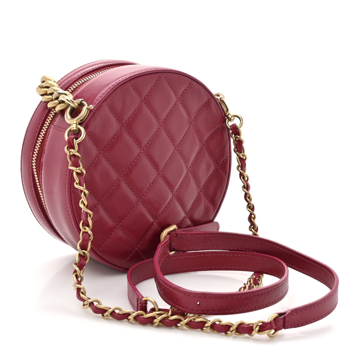 Glazed Calfskin Round As Earth Evening Bag Rouge