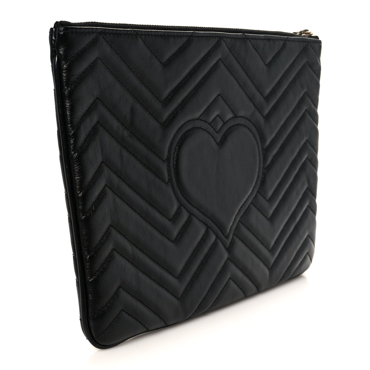 Azalea Calfskin Matelasse Heart GG Marmont Zip Pouch Black