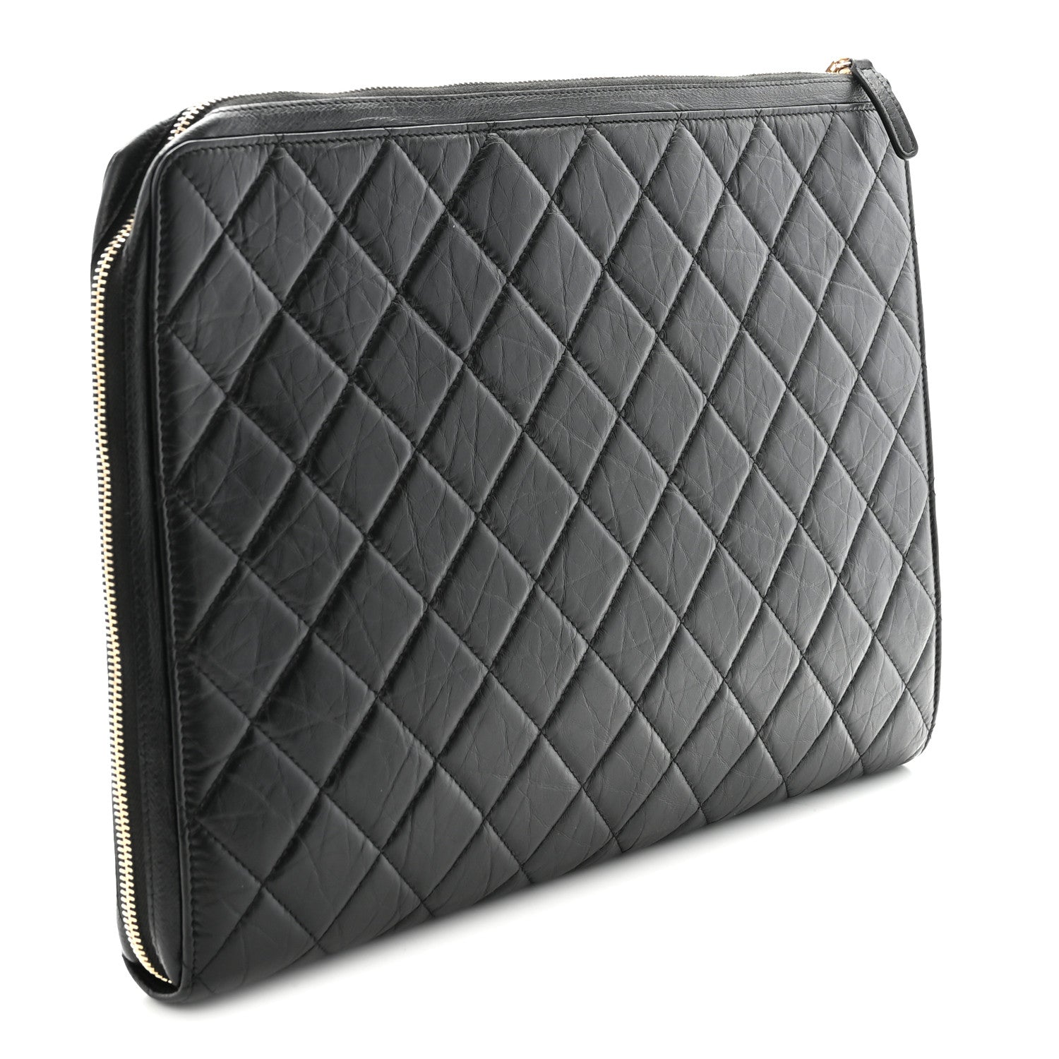 Aged Calfskin Quilted 2.55 Reissue Pouch With Handle Black