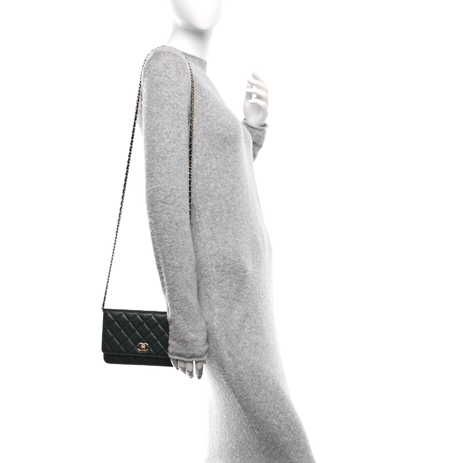 Lambskin Quilted CC Pearl Crush Wallet on Chain WOC Black