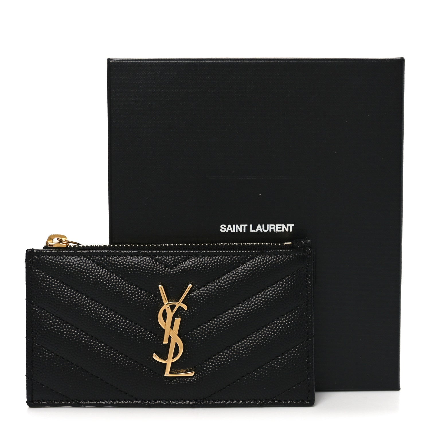 Grain De Poudre Matelasse Chevron Monogram Fragments Zippered Card Case Black
