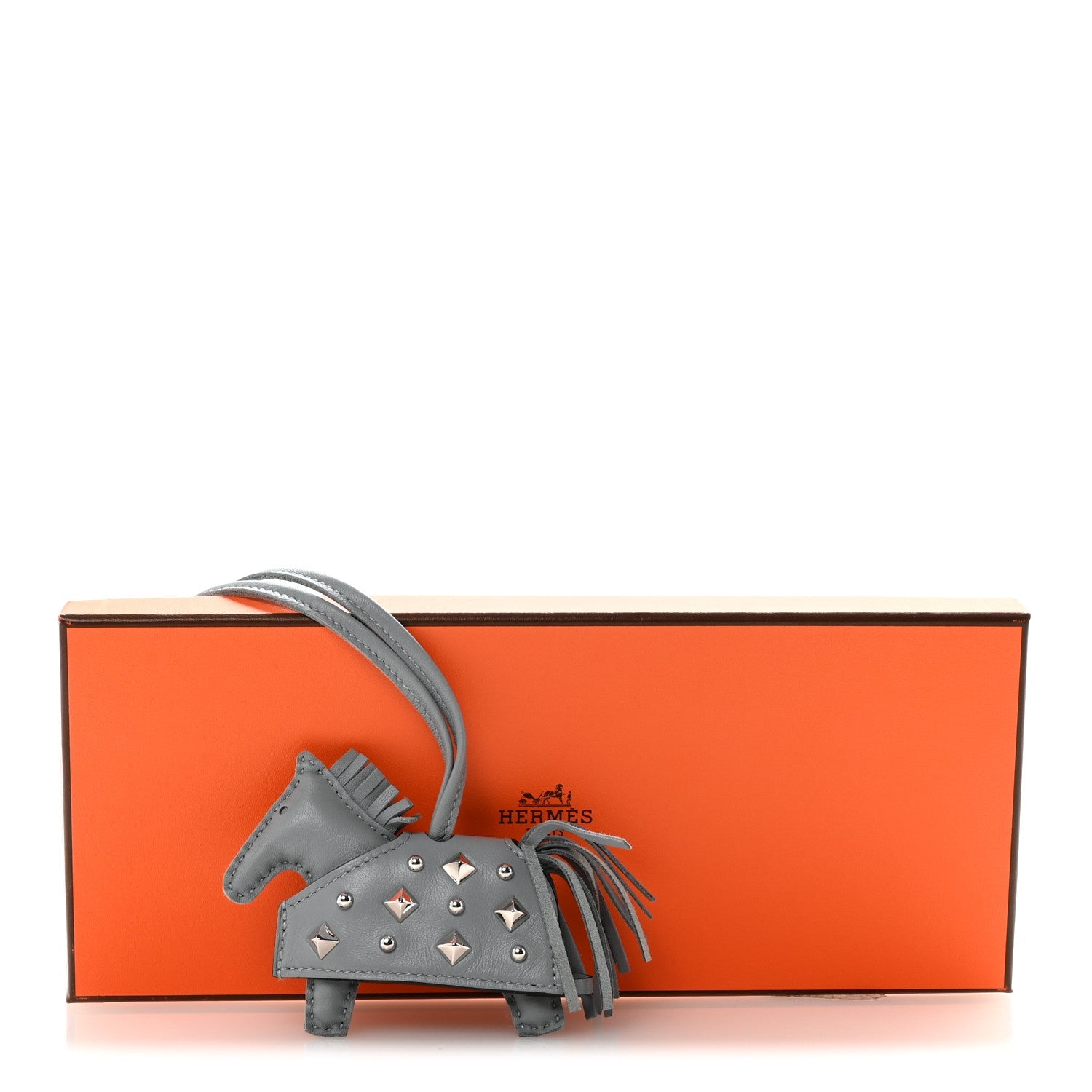 Milo Lambskin Studded Grigri Rodeo Robeo Rock Horse Bag Charm PM Gris Pantin