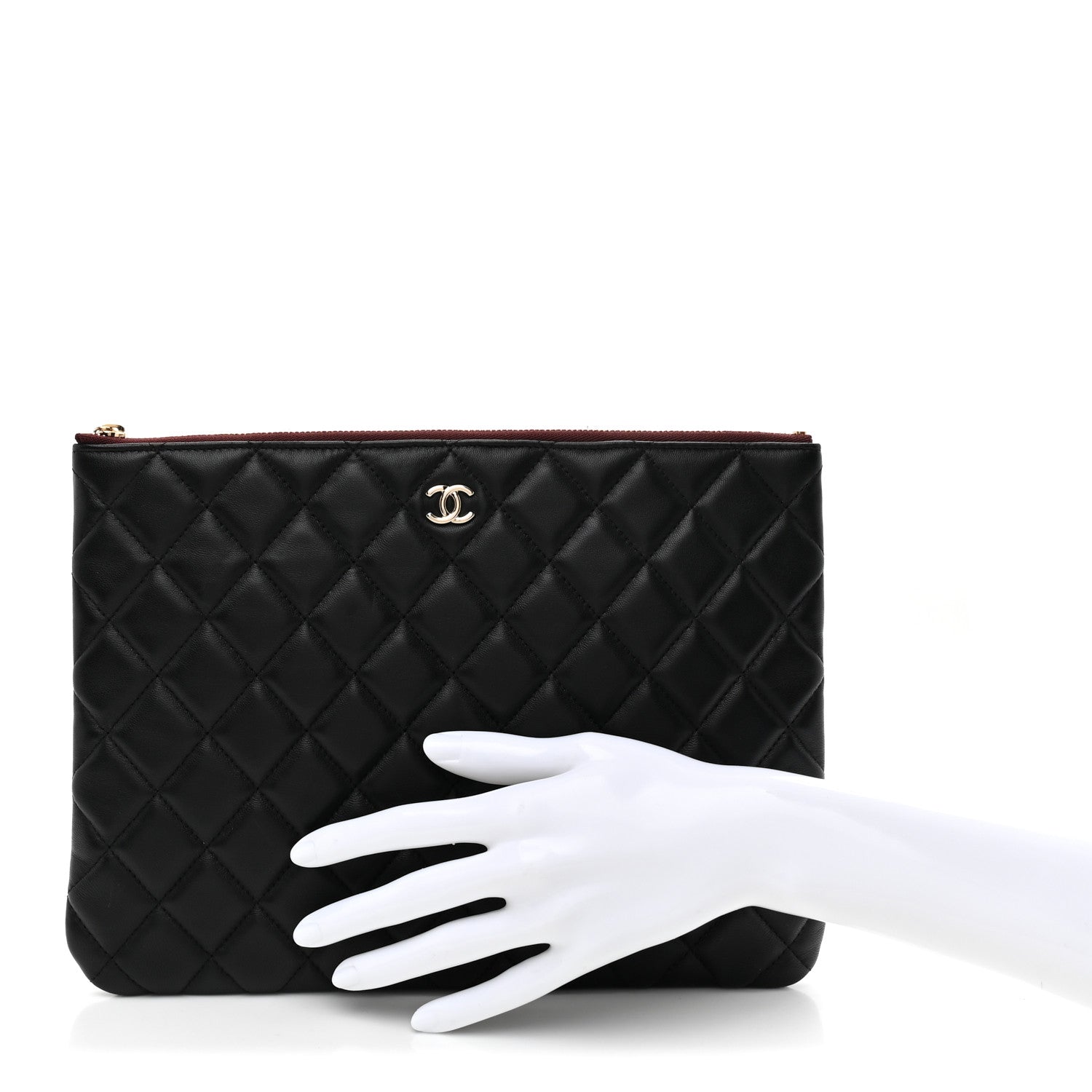 Lambskin Quilted Medium Cosmetic Case Black