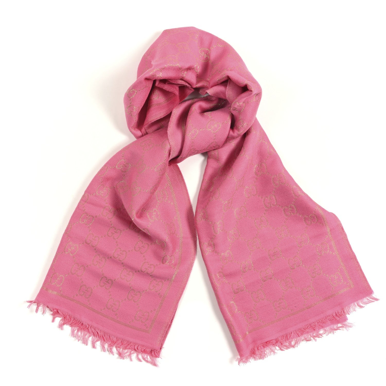 Wool Silk Lurex GG Monogram Bright G Fringe Scarf Fuxia