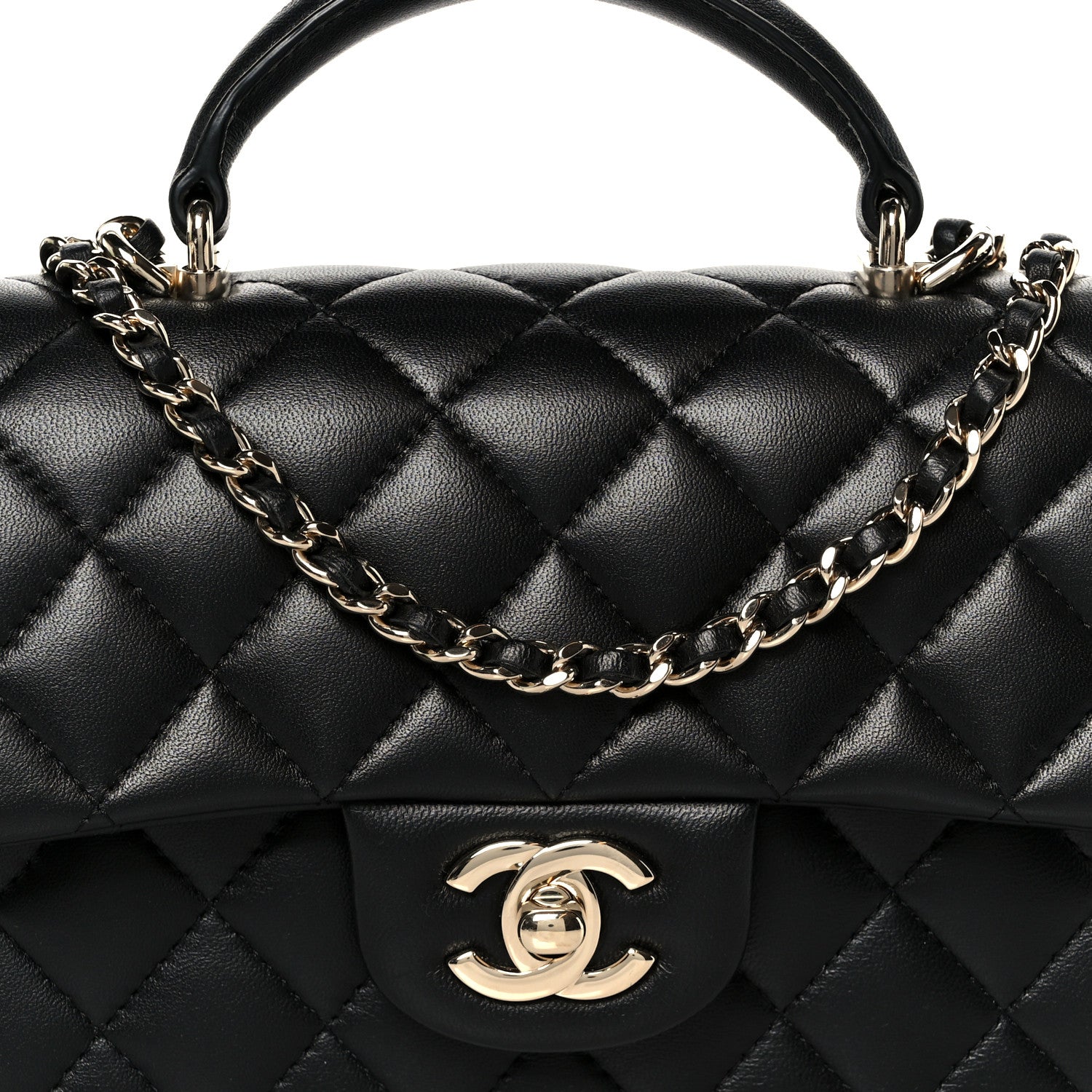Lambskin Quilted Mini Top Handle Rectangular Flap Black