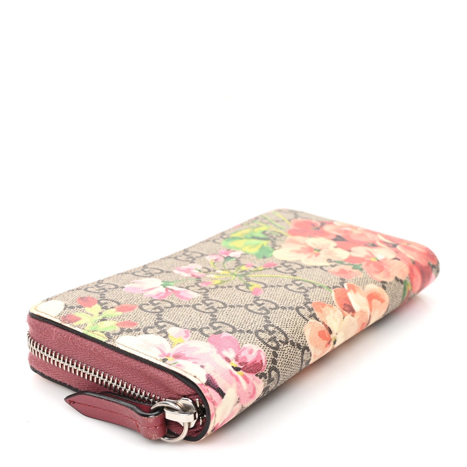 GG Supreme Monogram Blooms Zip Around Wallet Beige Multicolor Dry Rose