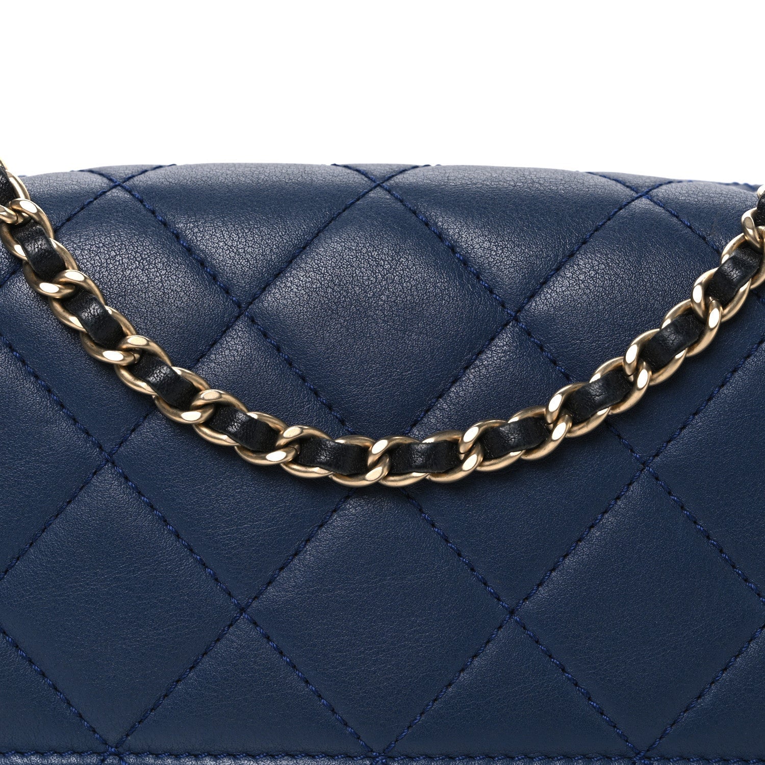 Calfskin Quilted Medium Graphic Flap Blue Black