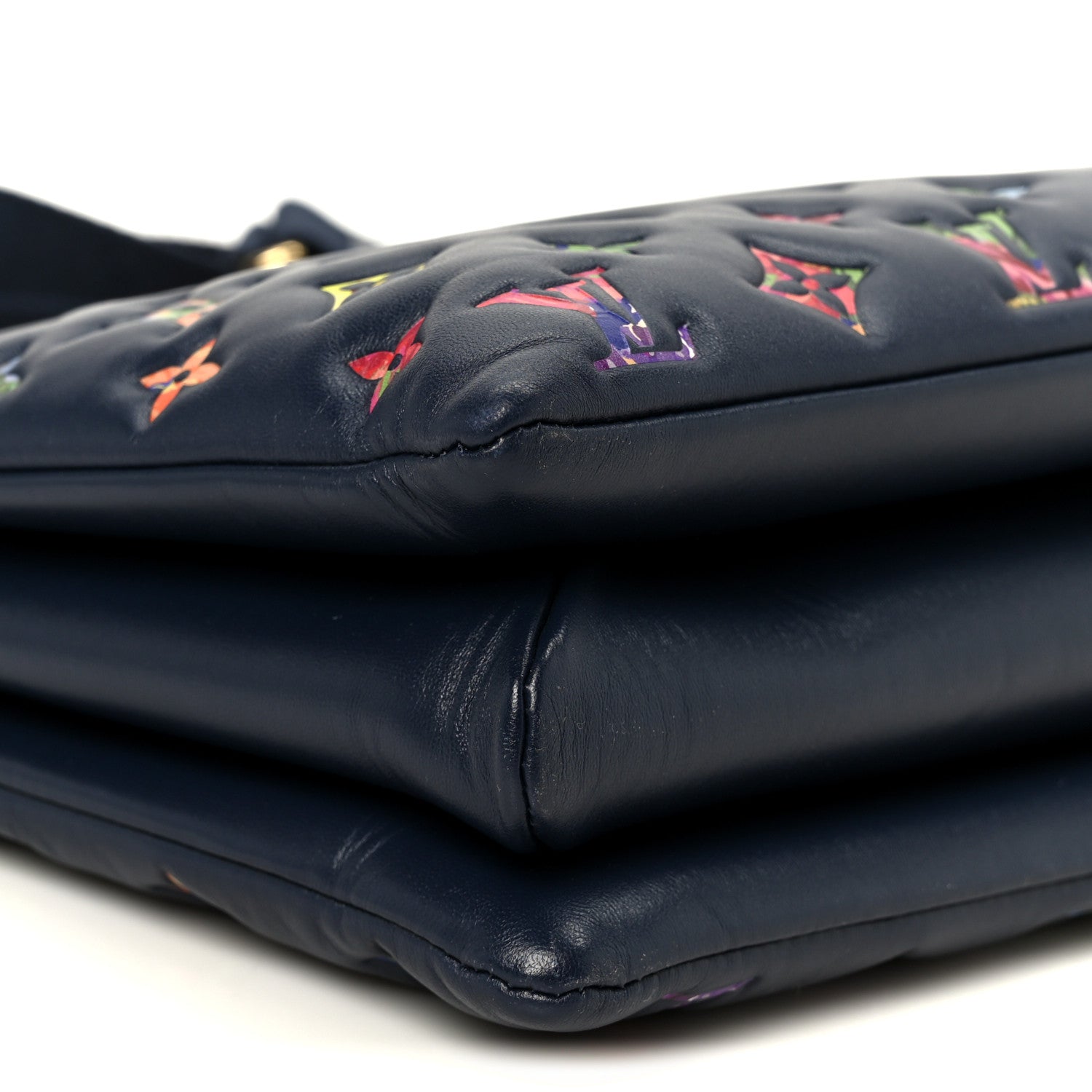 Lambskin Embossed Monogram LV Garden Coussin MM Navy Blue