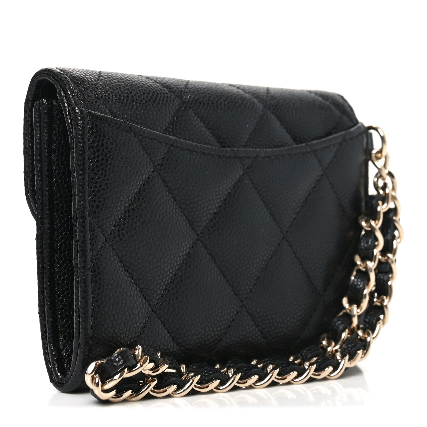 Caviar Quilted Flap Card Holder Chain Wristlet Black