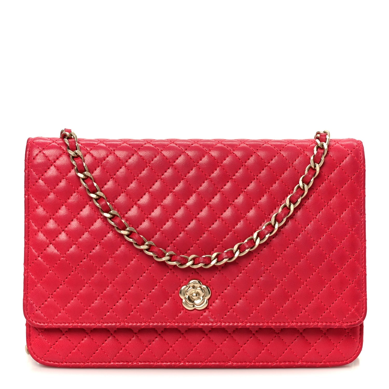 Lambskin Micro Quilted Wallet On Chain WOC Fuchsia