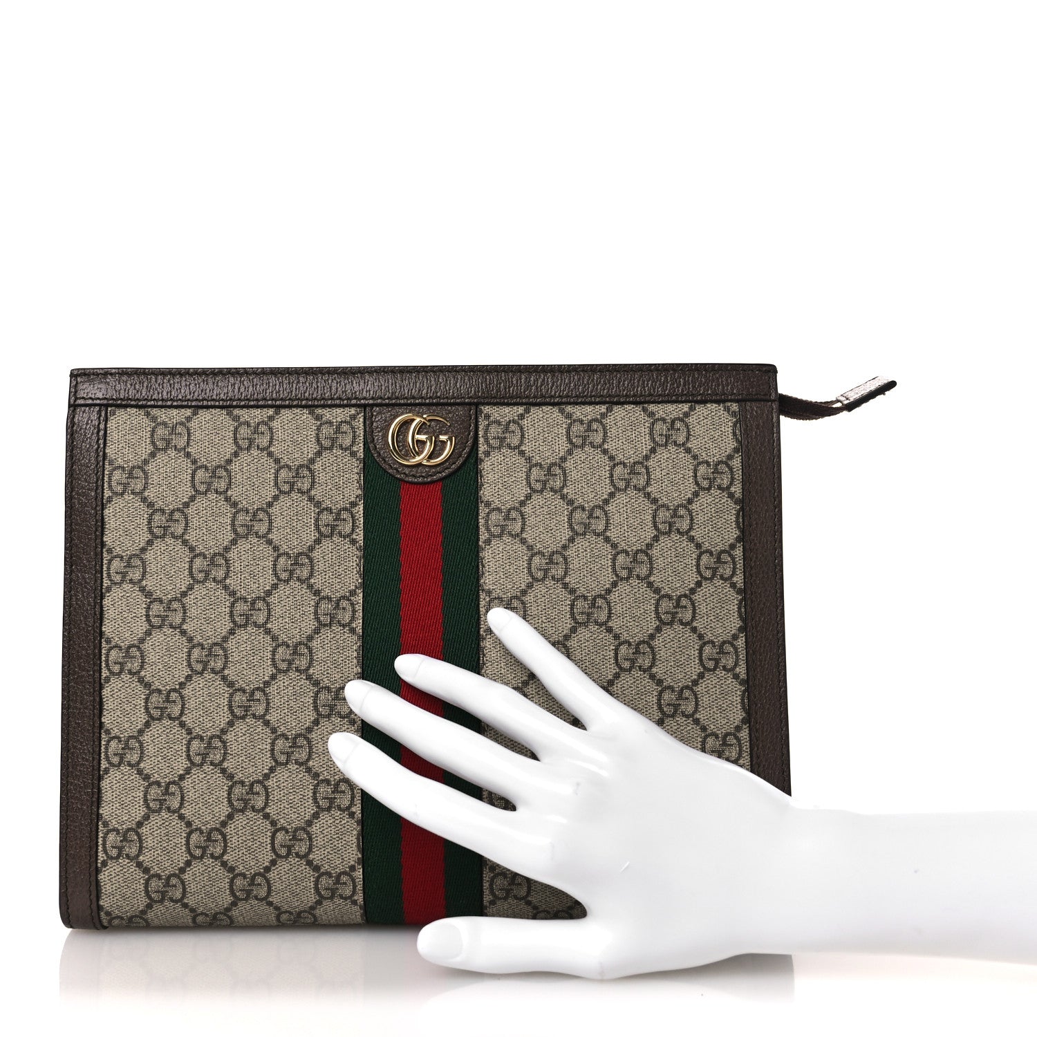GG Supreme Monogram Web Ophidia Pouch Brown