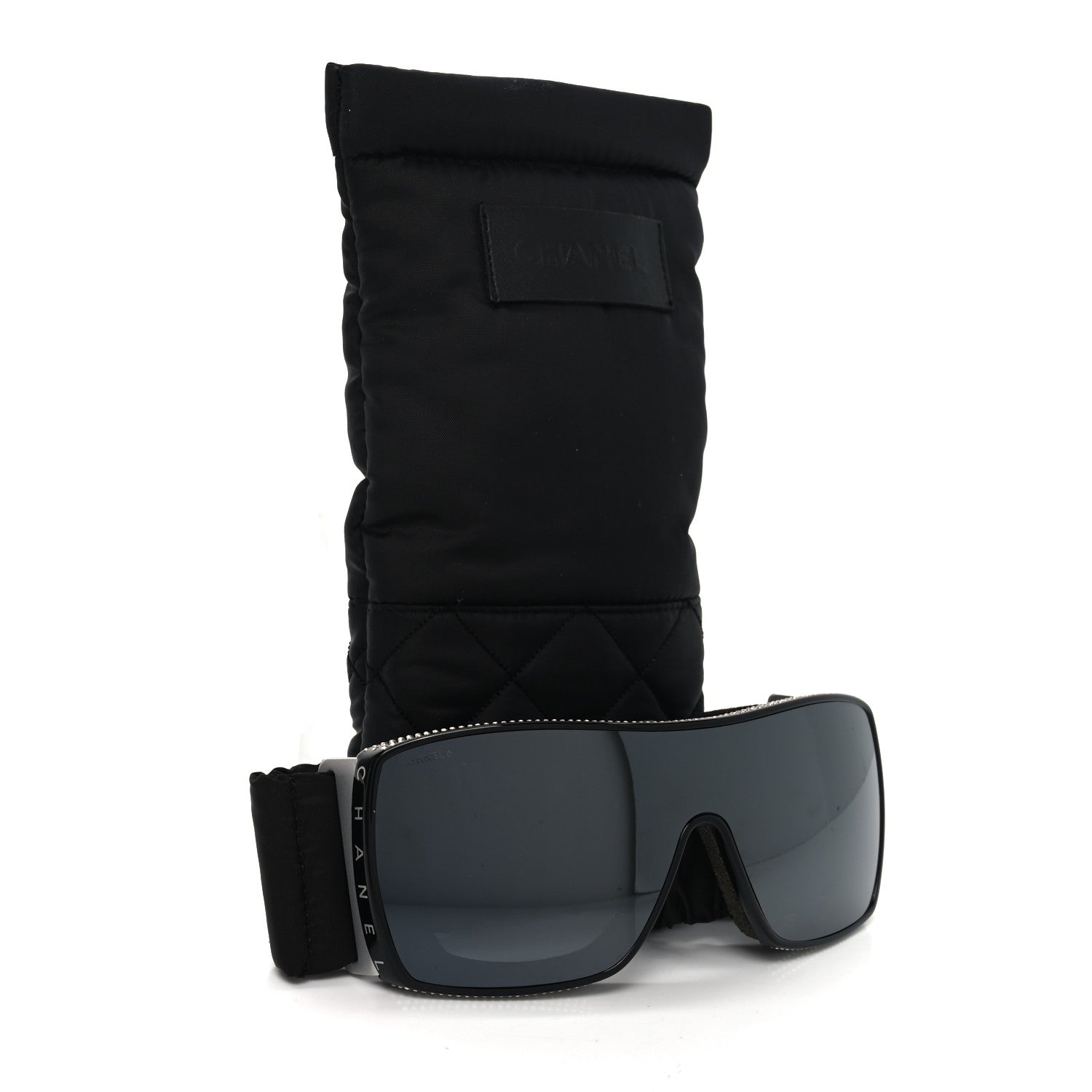 Crystal Acetate Technical Satin Shield Sunglasses Black