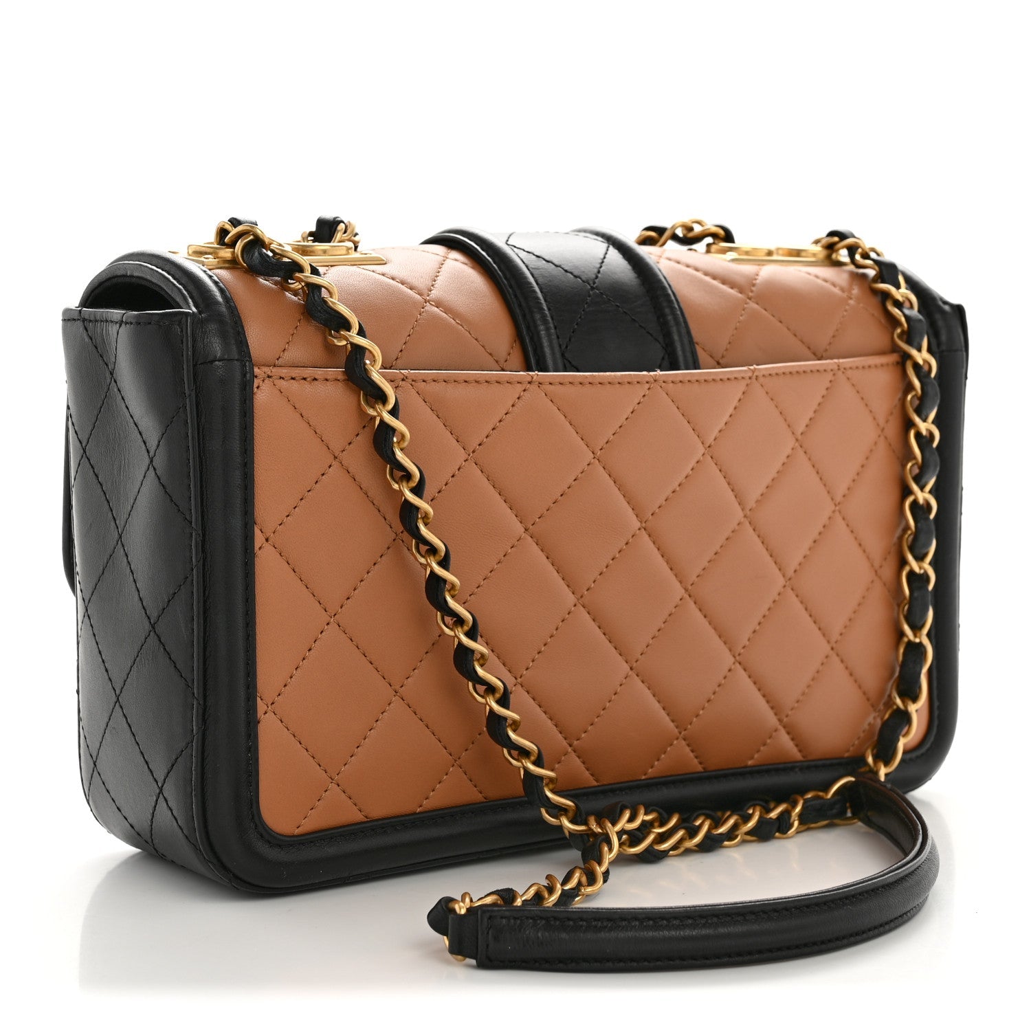 Lambskin Quilted Medium Elegant CC Flap Dark Beige Black