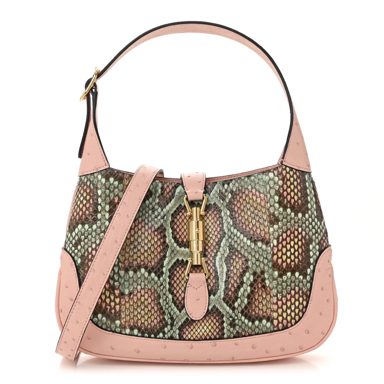 Snakeskin Ostrich Calfskin Small Jackie 1961 Hobo Pink Multicolor