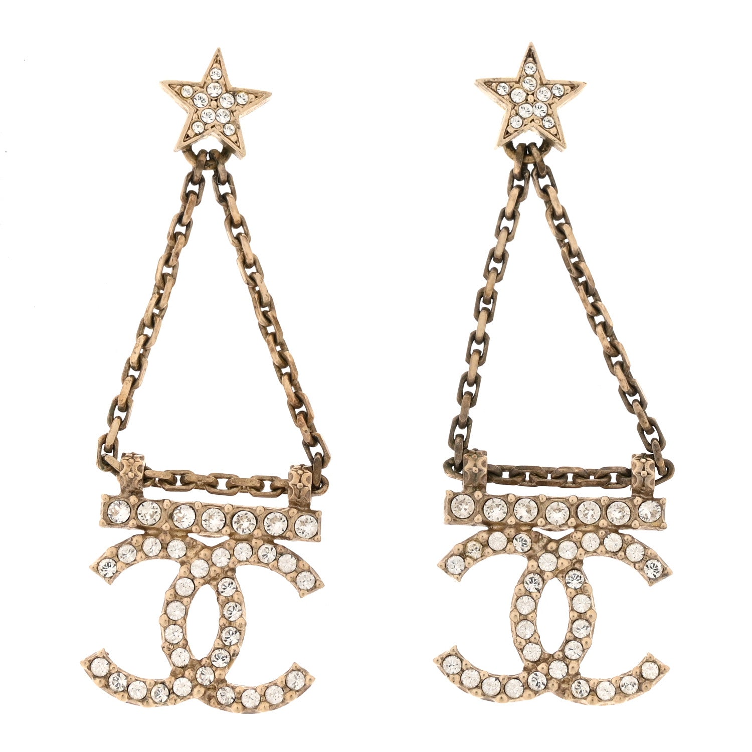 Crystal Star Drop CC Earrings Gold