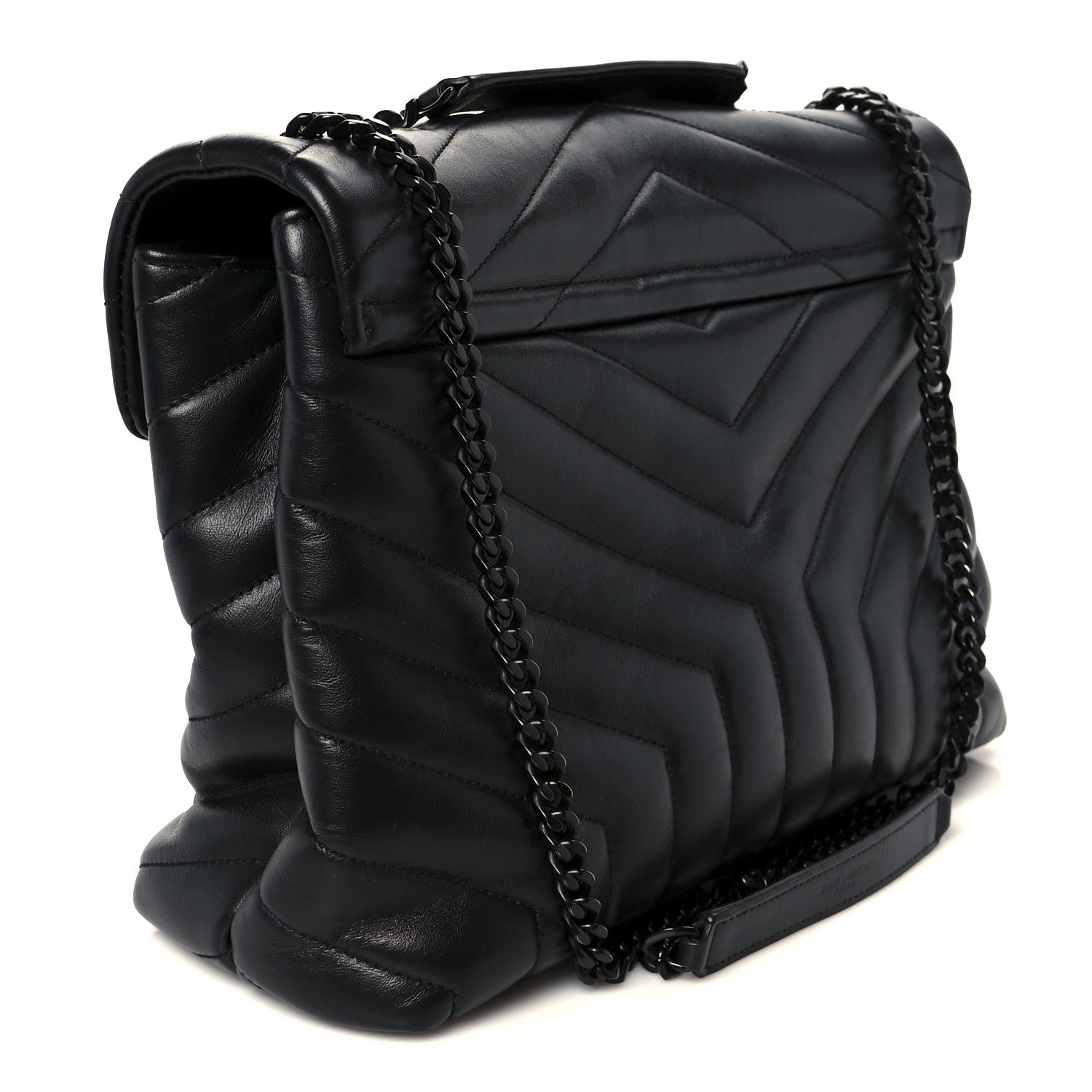 Calfskin Y Quilted Monogram Monochrome Medium Loulou Chain Satchel Black