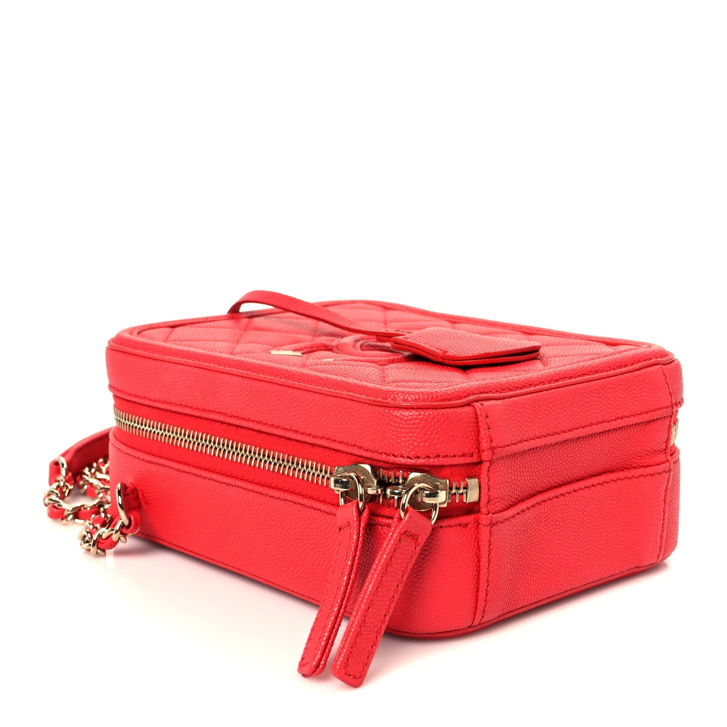 Caviar Quilted CC North South Filigree Vanity Case Red