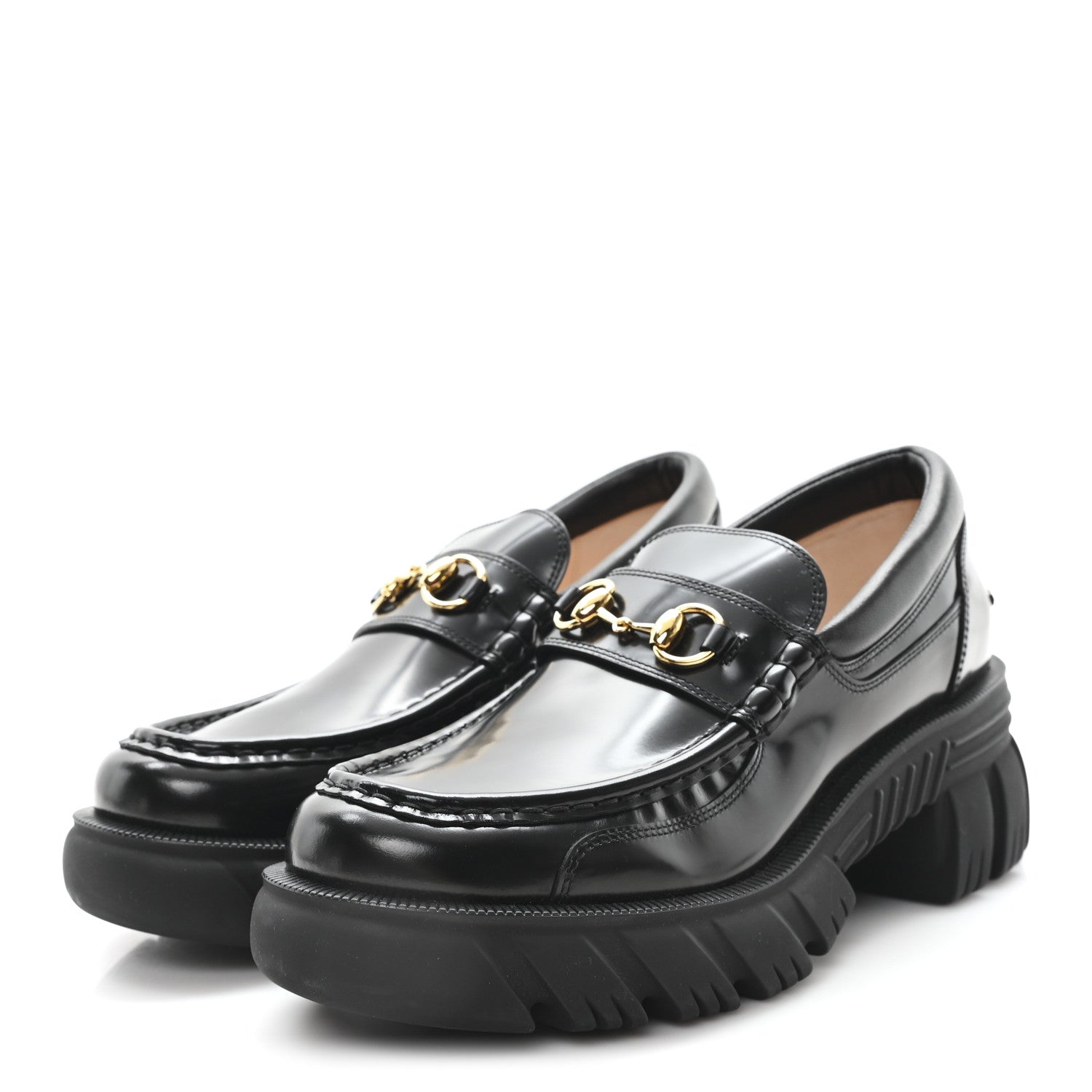 Magnum Calfskin Nappa Samoa Womens Horsebit Platform Chunky Lug Sole 40mm Loafers 41 Black