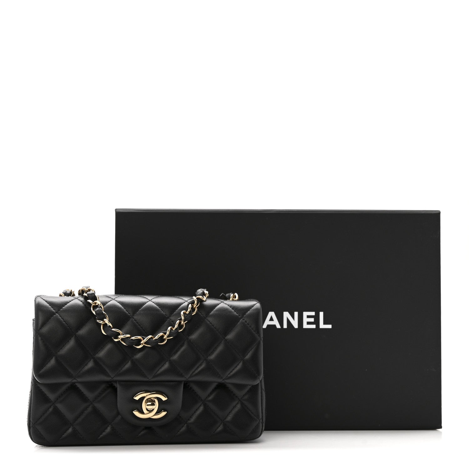 Lambskin Quilted Mini Rectangular Flap Black